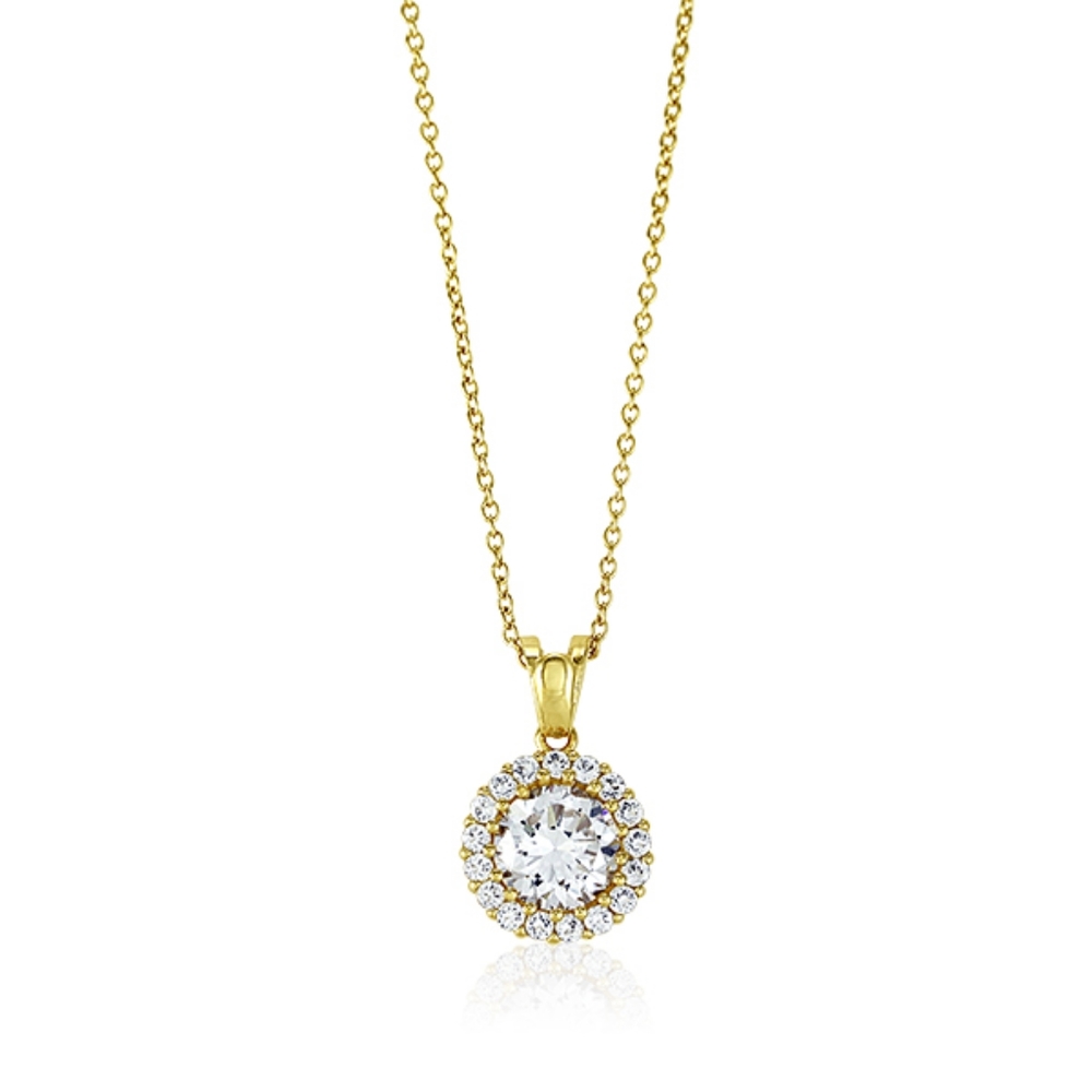 Gold Cubic Zirconia Halo Pendant | Brand New